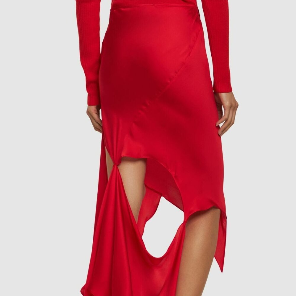 NEW NWT Acne Studios Draped Skirt in Bright Red FWRD silk assymetrical midi - Picture 2 of 8